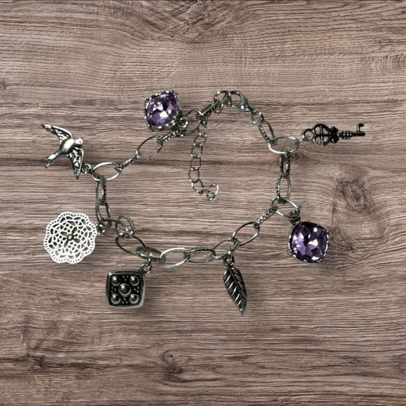 paparazzi Jewelry - Paparazzi Silver Charm Adjustable Bracelet with Lavender Gem Accents